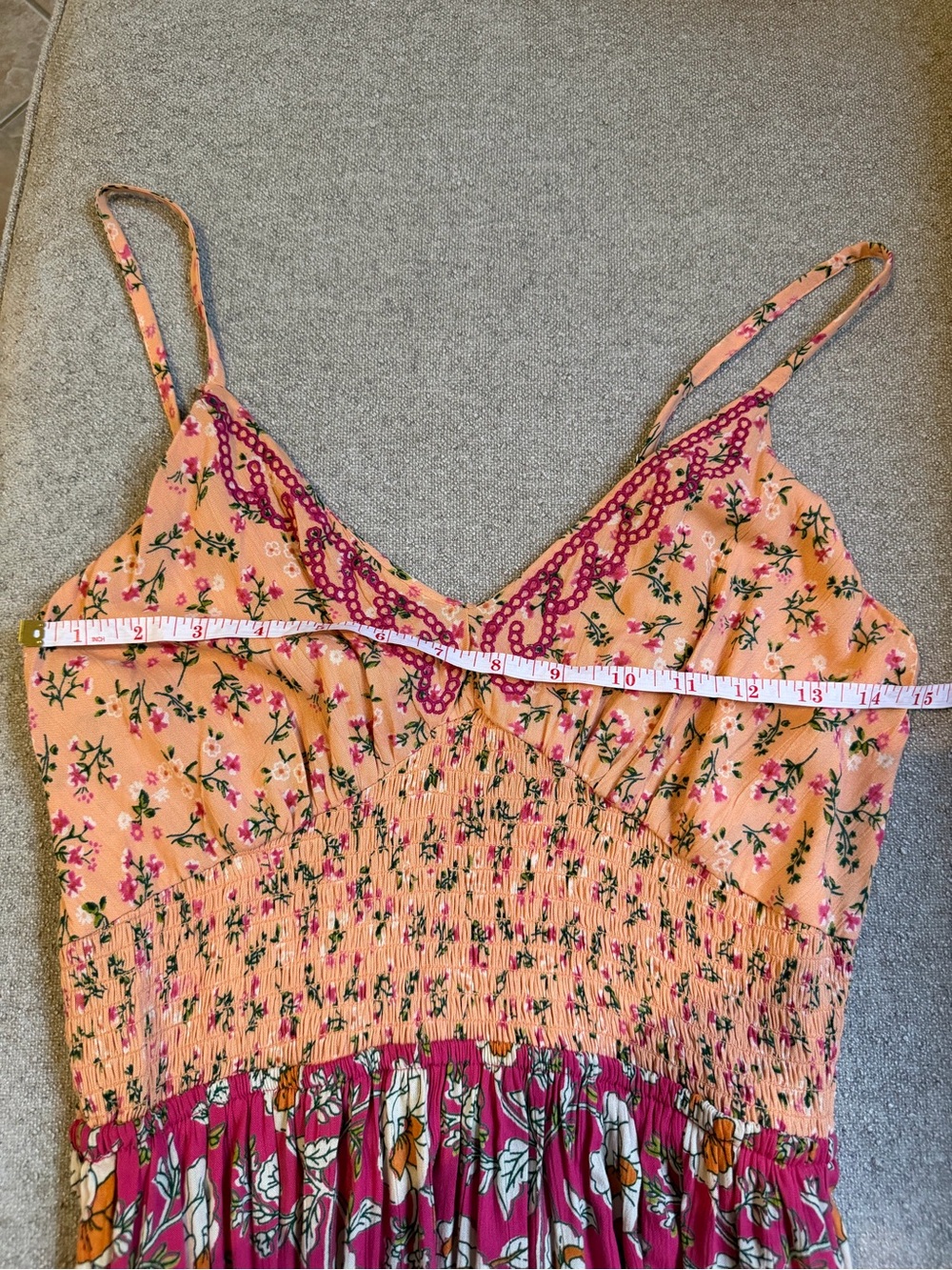 Angie Pink Floral Smocked Maxi Dress NWOT Large - Picture 8 of 9